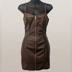 GUESS Faux Leather Front-Zip Mini Dress